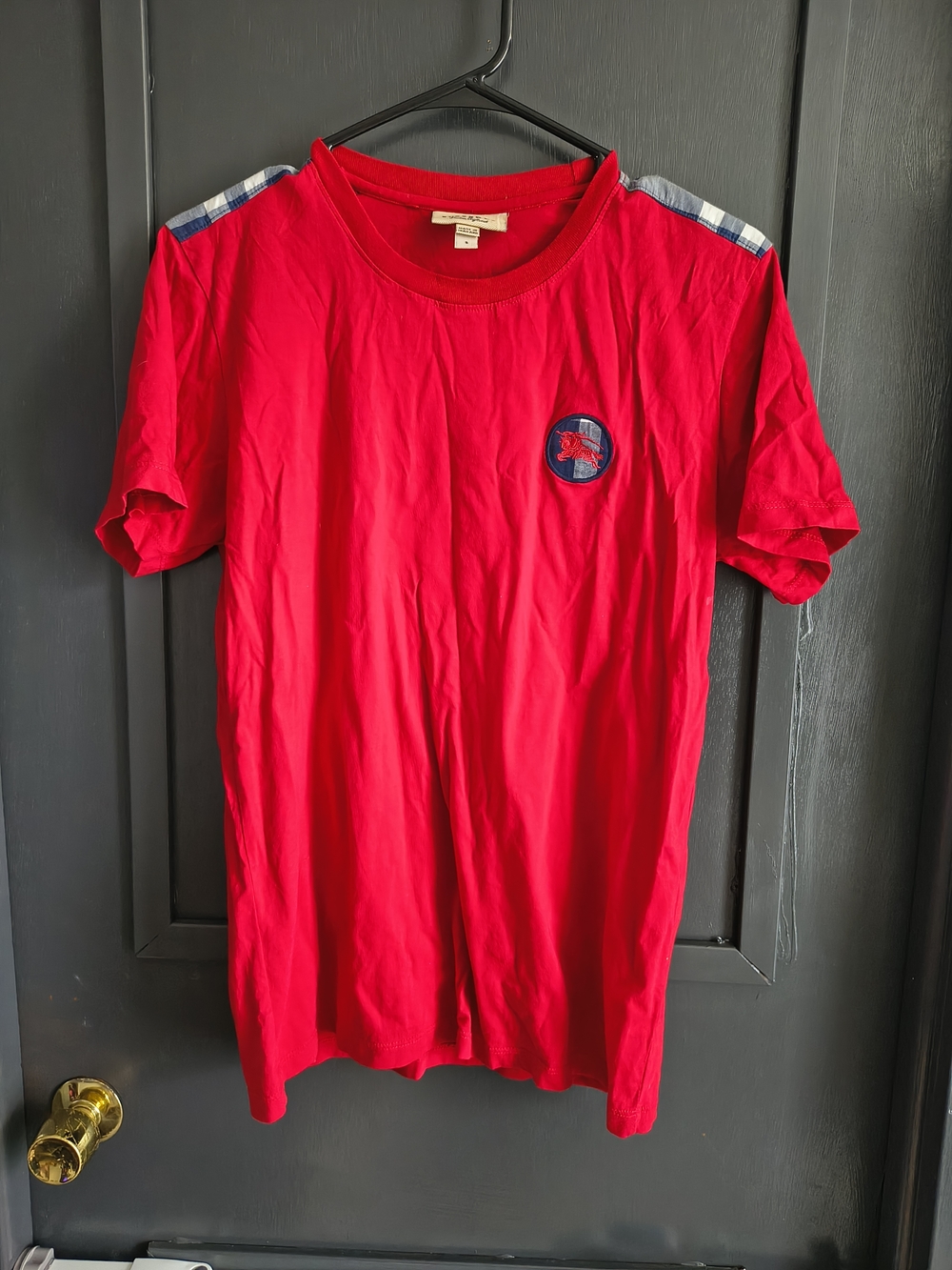 Burberry Red Crewneck Tee with Branded Neck Tag